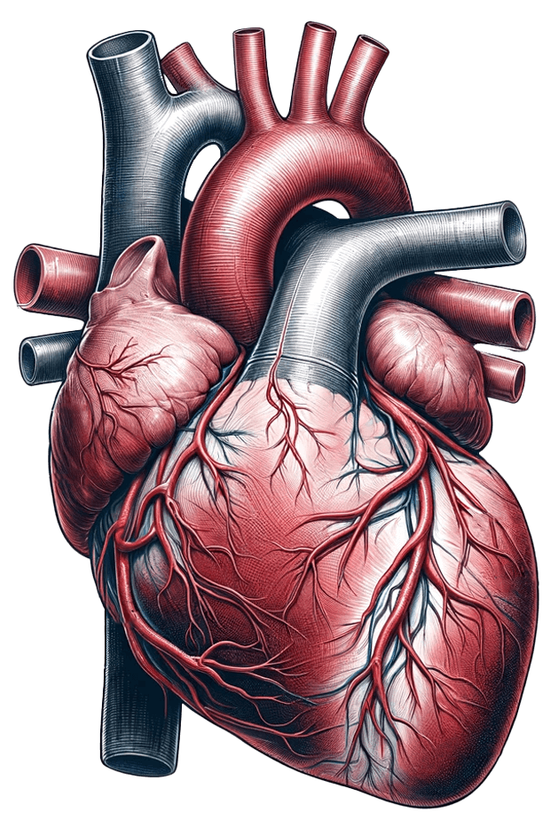 Illustration des menschlichen Herzens in einem Retro-Stil zur Verdeutlichung einer Sektion zur Kardio-CT der Radiologie in Saarbrücken